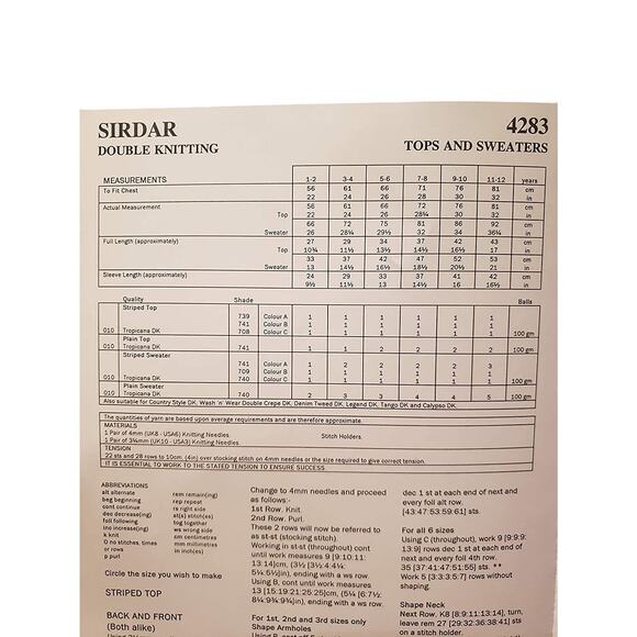 New Sirdar 4283 Tropicana DK Child Sleeveless Sweater Knitting Pattern - Picture 3 of 3